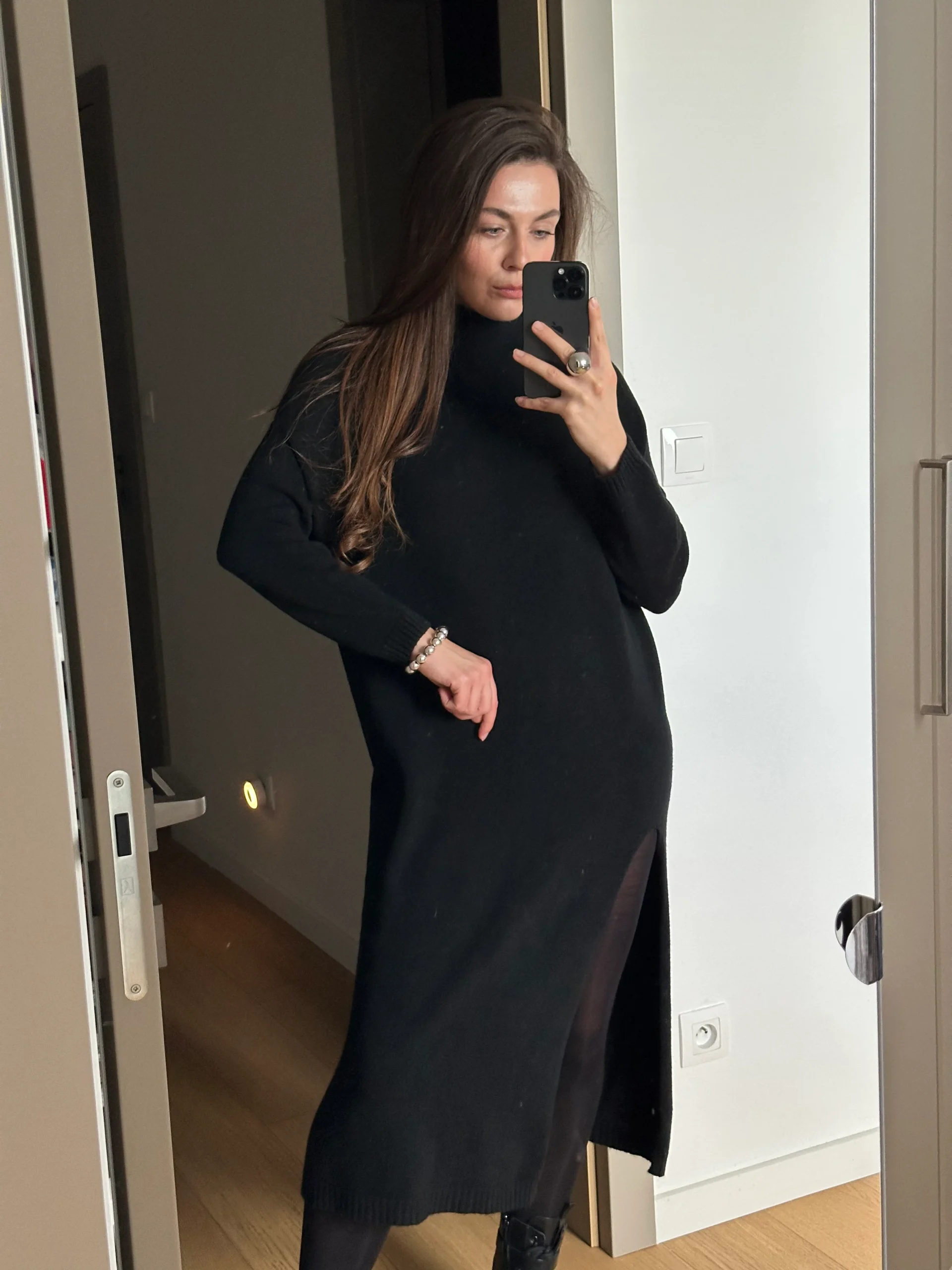 Black Oversized Dress With Slit | BLACK