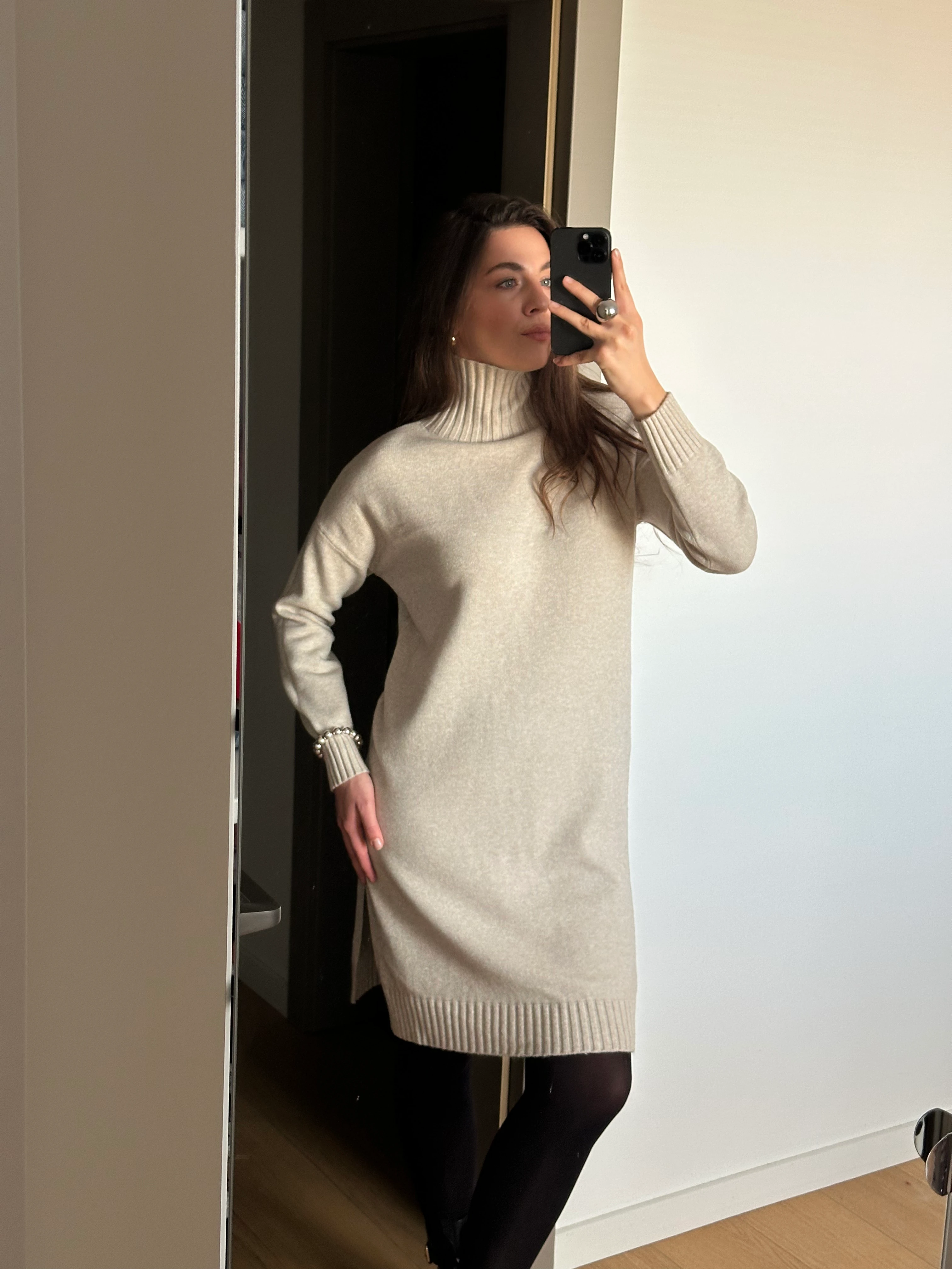 Knitted Turtleneck Dress | BEIGE