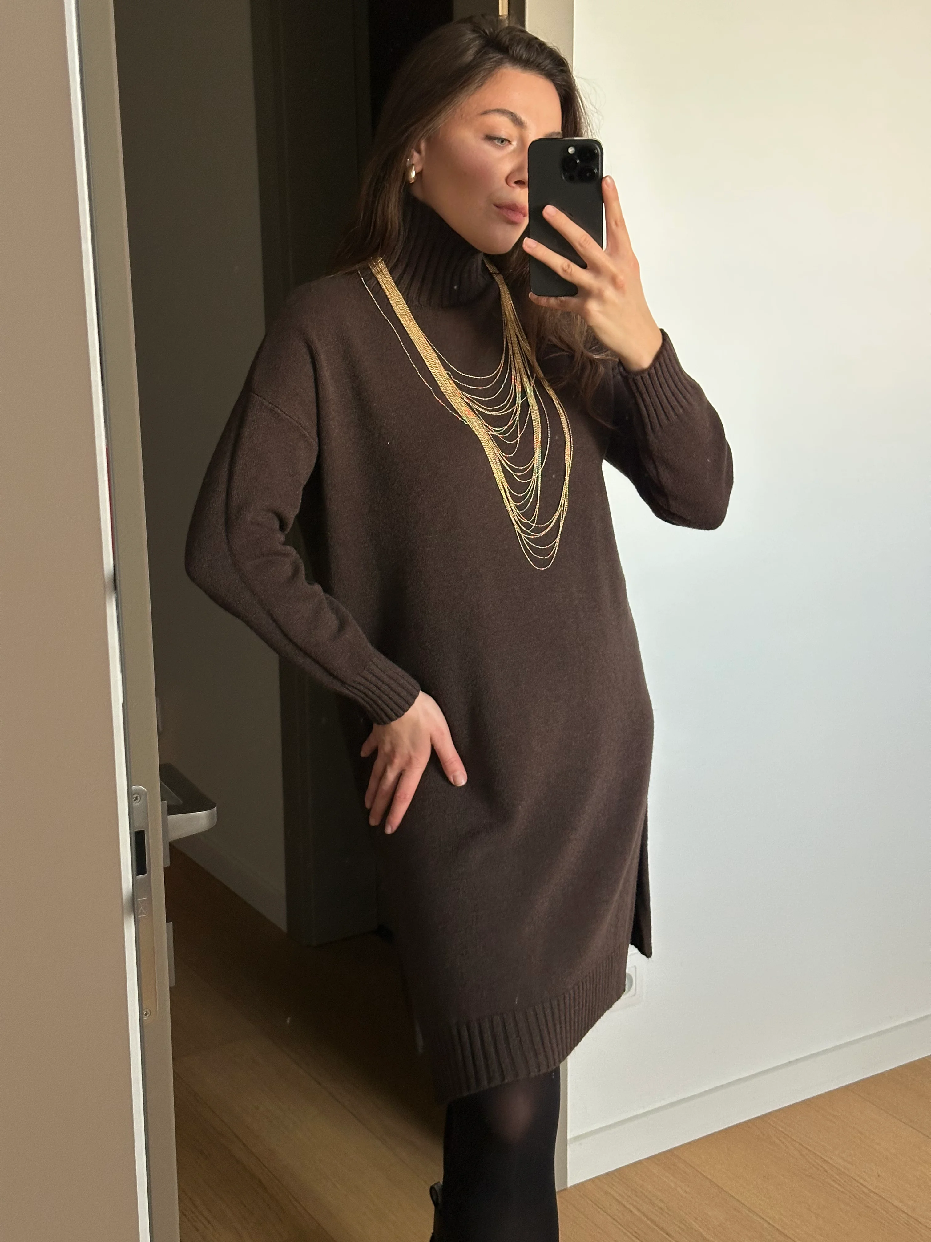 Knitted Turtleneck Dress CHOCOLATE 1
