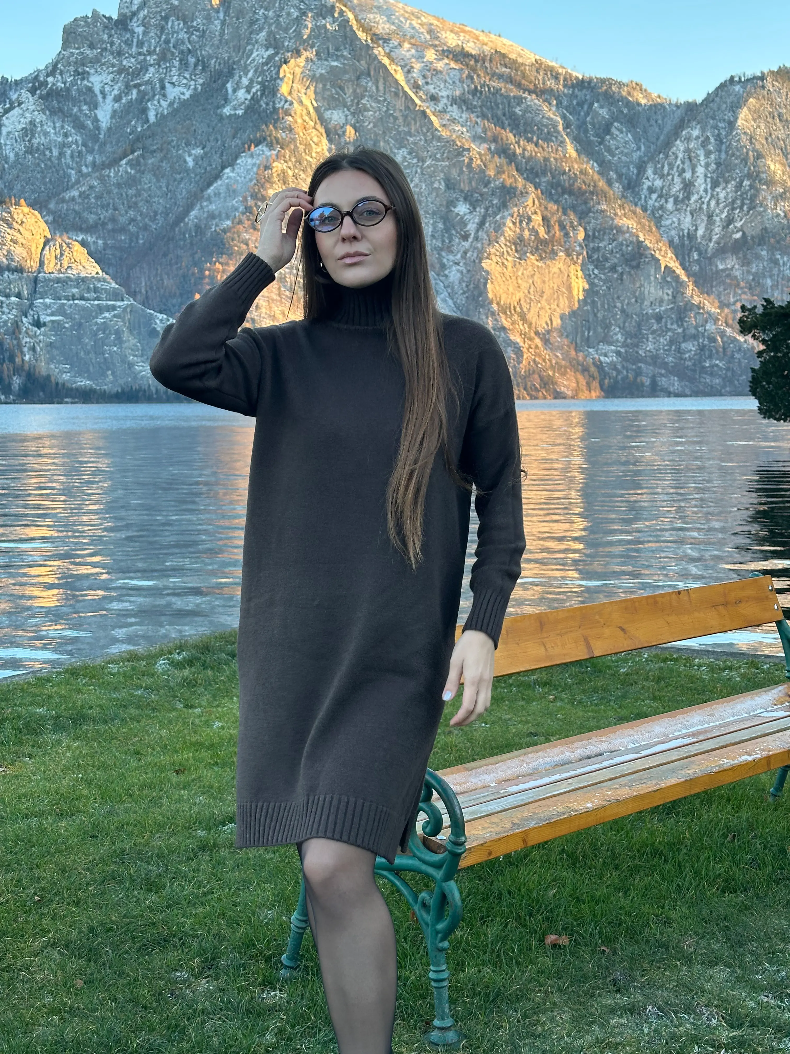 Knitted Turtleneck Dress CHOCOLATE 2