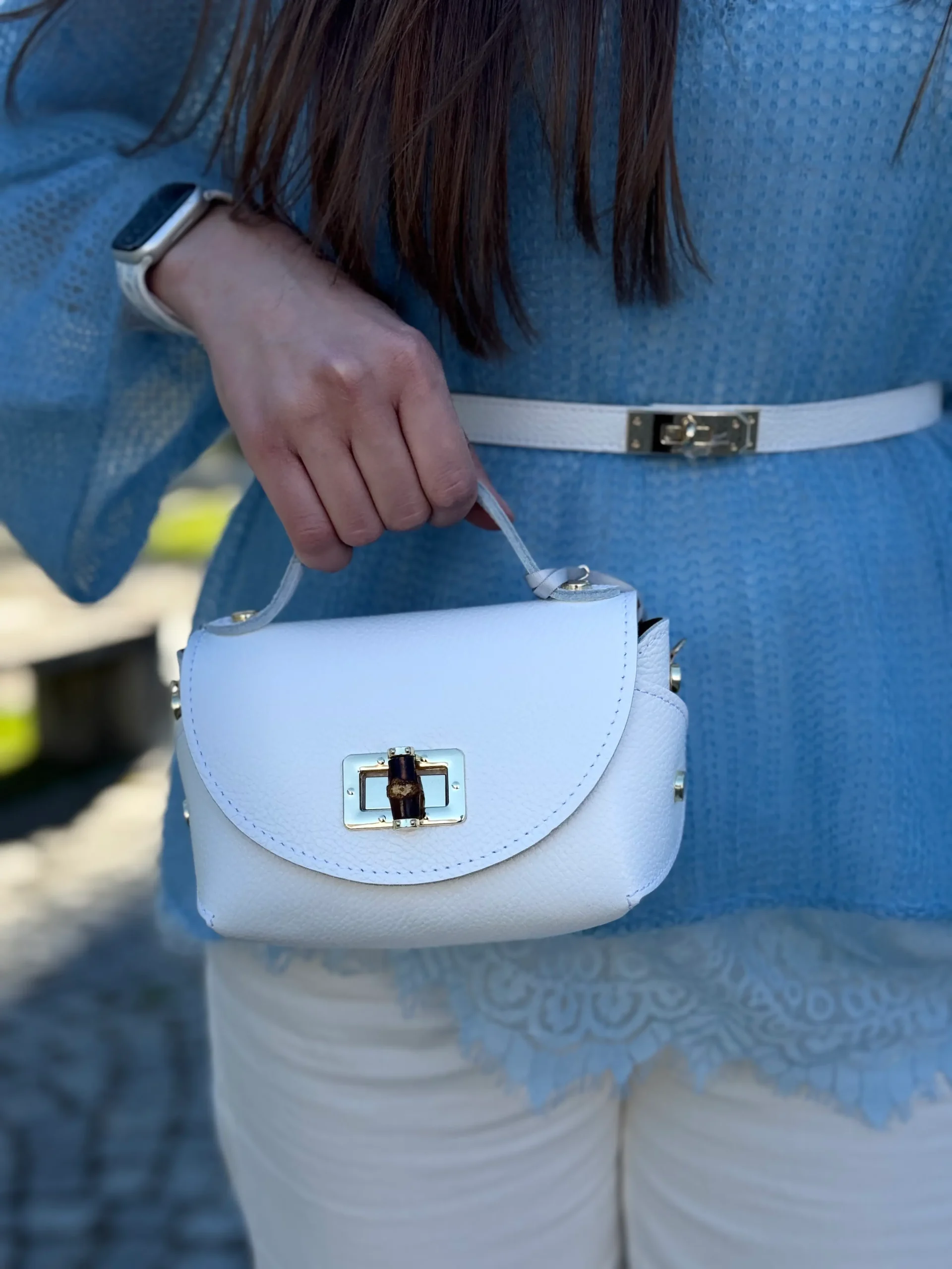 Leather belt with jewel buckle | WHITE Leather belt with jewel buckle | WHITE