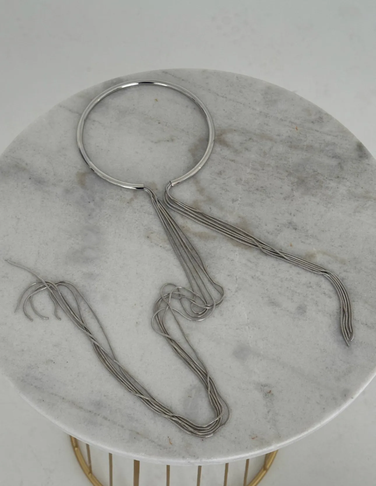 Circular necklace with hanging strands | SILVER Circular necklace with hanging strands | SILVER