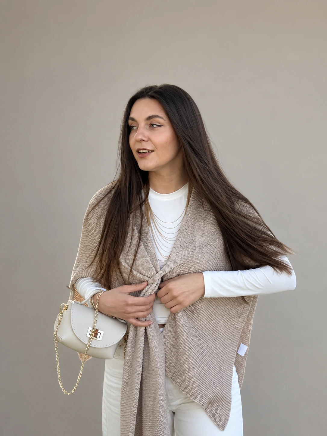 Knitted Cape Cardigan | BROWN