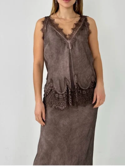 Viscose lace cami | BROWN