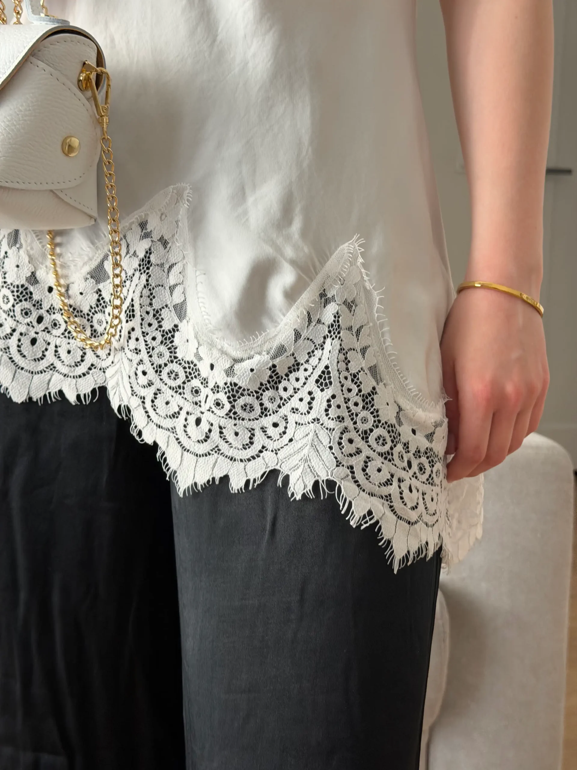 Viscose top with lace | WHITE Viscose top with lace | WHITE
